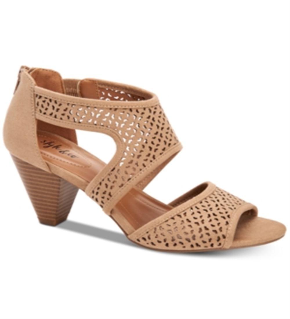 Style & Co Women's Hortensia Faux Suede Perforated Heel Sandals Brown Size 6.5