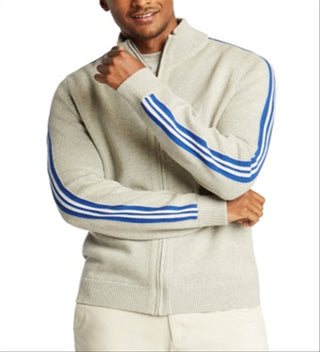 Nautica Men's Intarsia knit Stripe sleeve Cardigan Gray Size Medium