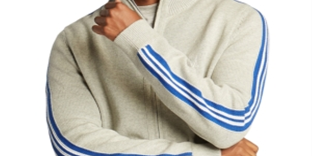 Nautica Men's Intarsia knit Stripe sleeve Cardigan Gray Size Medium