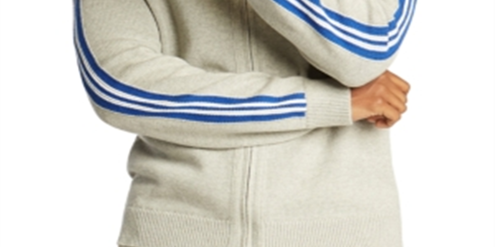 Nautica Men's Intarsia knit Stripe sleeve Cardigan Gray Size Medium