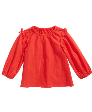 First Impressions Baby Girl's Metallic Striped Bow Trim Top Red Size 6-9 M