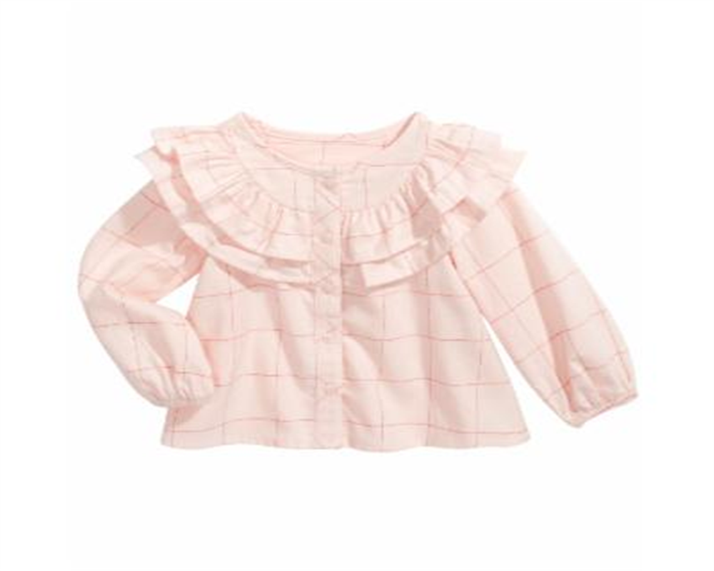 First Impressions Baby Girl's Cotton Ruffle Trim Windowpane Top Pink Size 6-9 M