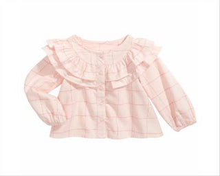 First Impressions Baby Girl's Cotton Ruffle Trim Windowpane Top Pink Size 6-9 M