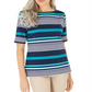 Karen Scott Women's Striped Boat Neck Top Blue Size Small