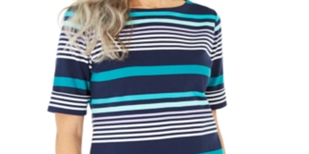 Karen Scott Women's Striped Boat Neck Top Blue Size Small