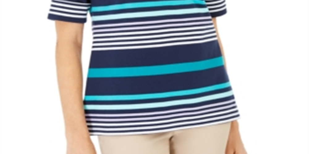Karen Scott Women's Striped Boat Neck Top Blue Size Small