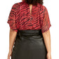 Rachel Roy Women's Sheer Back Button Closure Animal Print Kimono Sleeve Keyhole Evening Kimono Top Red Size 1X