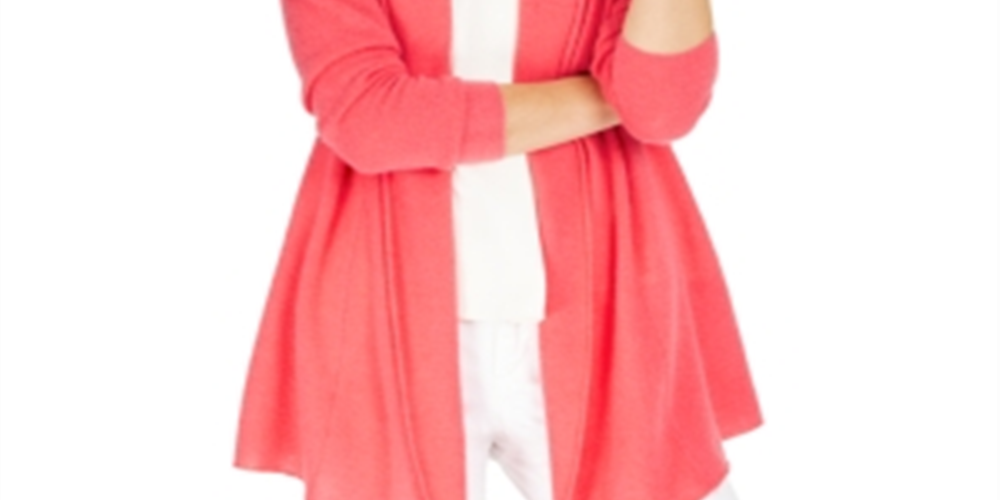 Charter Club Women's Rolled Edge Pure Cashmere Cardigan Pink Size S
