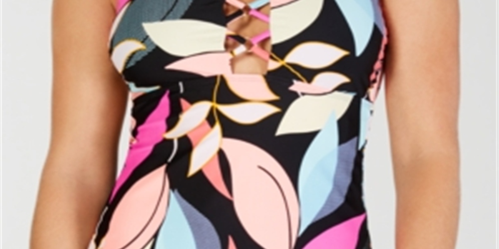 Hula Honey Women's Jungle Boogie High Neck Halter Tankini Top Black Size Medium