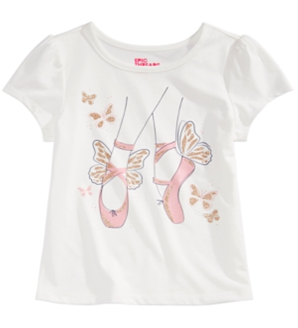 Epic Threads Toddler Girl's Ballet Slippers T-Shirt White Size 4T/4