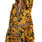 Free People Women's Floral Bell Sleeve Mock Hi Lo Top Yellow Size X-Small