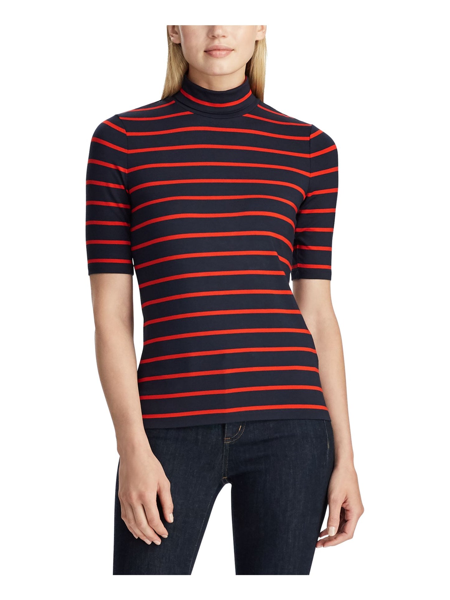 Ralph Lauren Women's Striped Short Sleeve T-Shirt Top Blue Size Petite Large