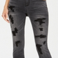 INC International Concepts Women's Embellished Ripped Skinny Jeans Black Size 16