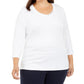 Karen Scott Women's Plus Grommet V Neck Top White Size 3XL