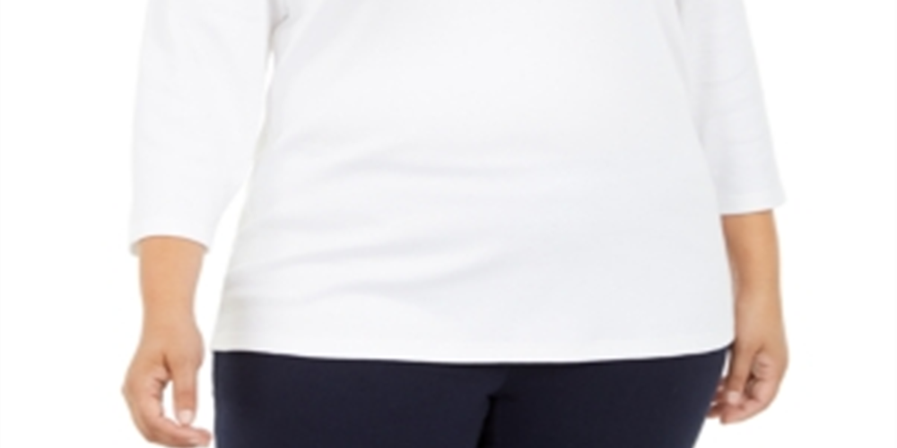 Karen Scott Women's Plus Grommet V Neck Top White Size 3XL