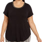 Alfani Women's Plus Lurex Trim Short Sleeves T-Shirt Black Size 1X
