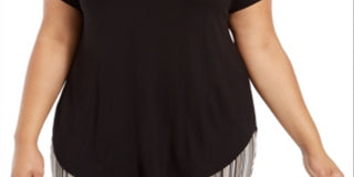 Alfani Women's Plus Lurex Trim Short Sleeves T-Shirt Black Size 1X