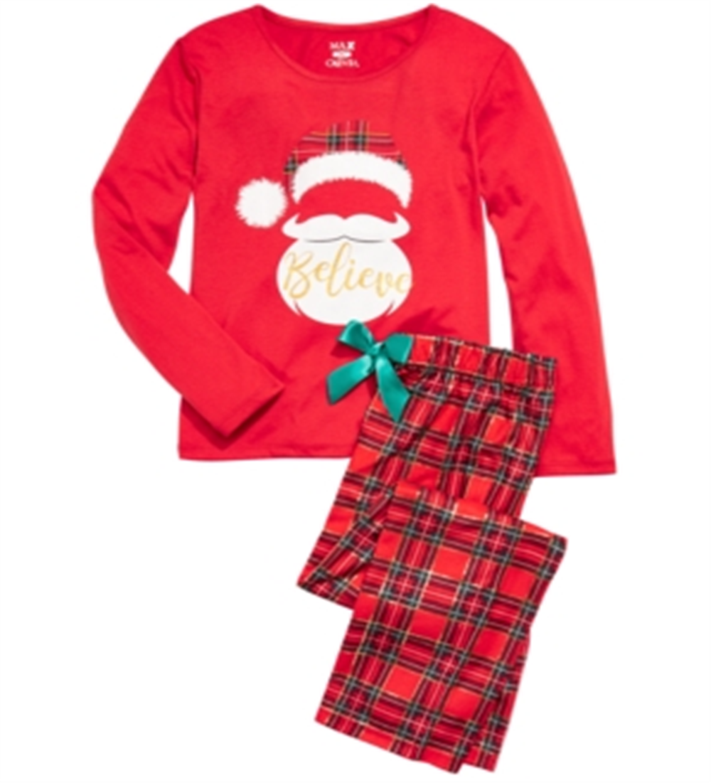 Max & Olivia Big Girl's 2 Pc Believe Santa Pajama Set Red Size M