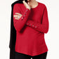 Alfani Women's Sweater Medium Ribbed Snap Detail Pullover Red Size Medium