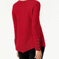 Alfani Women's Sweater Medium Ribbed Snap Detail Pullover Red Size Medium