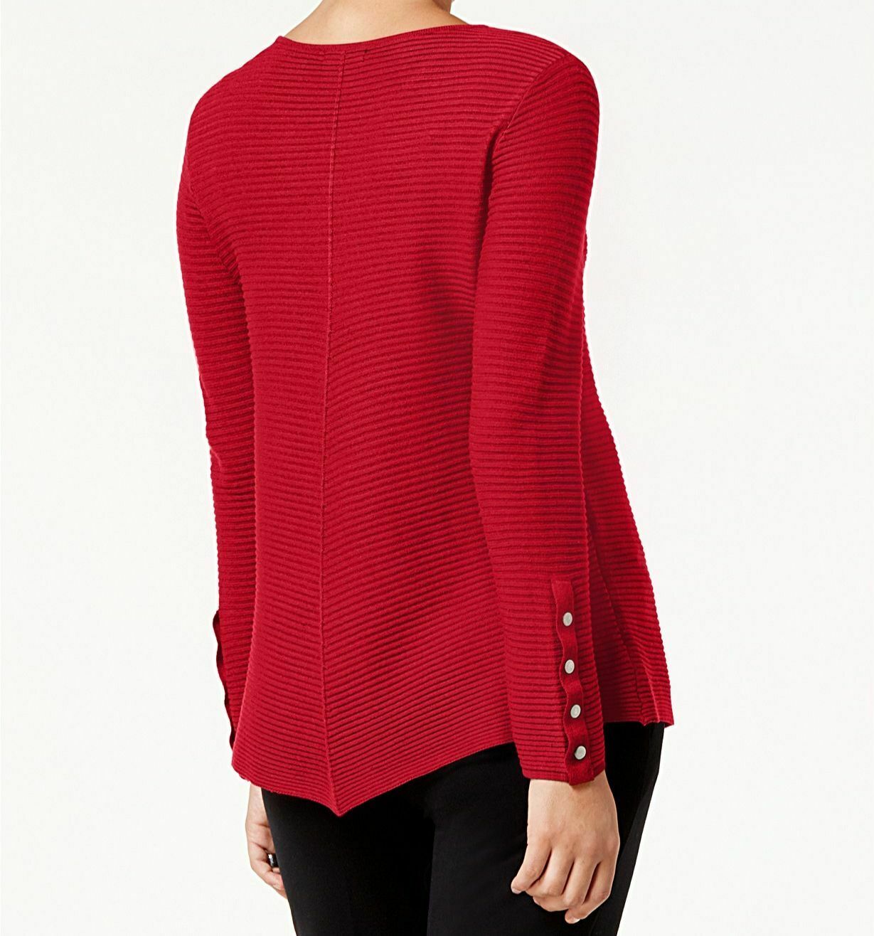 Alfani Women's Sweater Medium Ribbed Snap Detail Pullover Red Size Medium