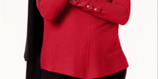 Alfani Women's Sweater Medium Ribbed Snap Detail Pullover Red Size Medium
