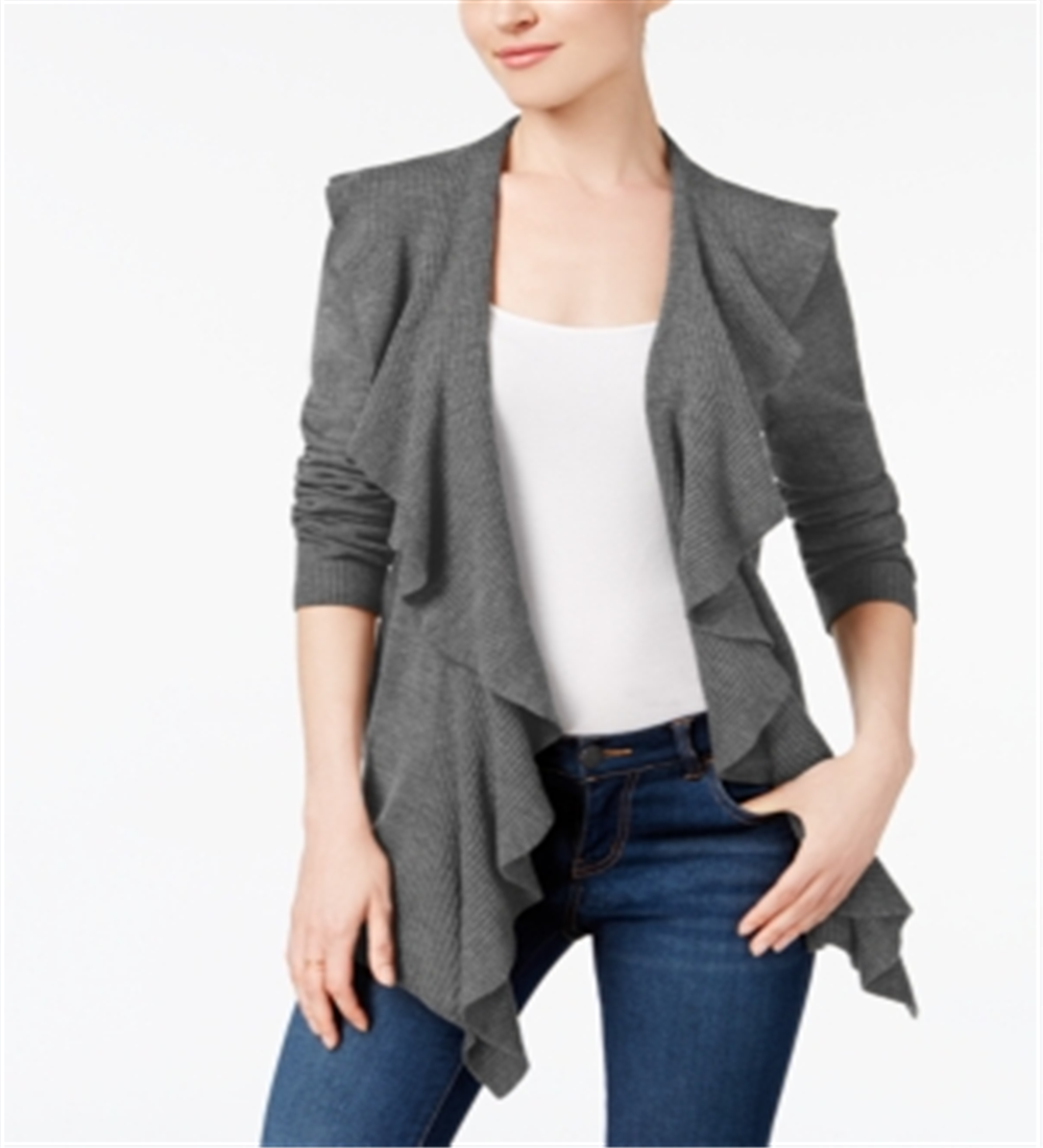 Karen Scott Women's Ruffle Front Cardigan Gray Size XL