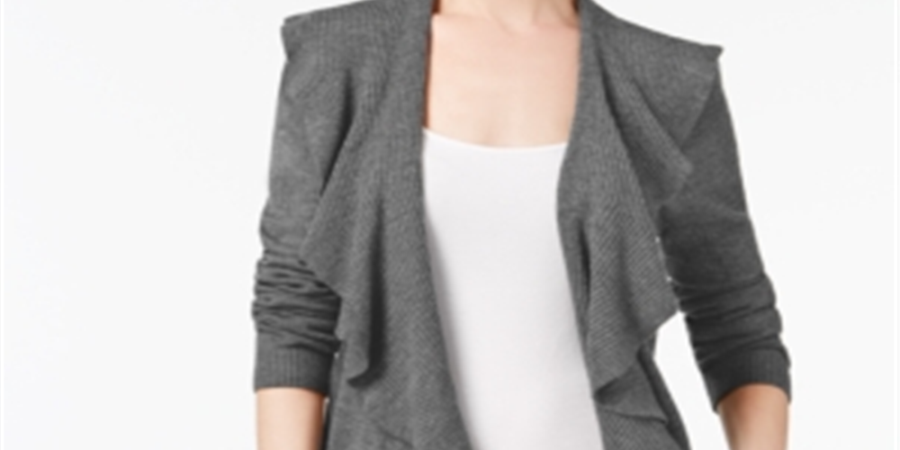 Karen Scott Women's Ruffle Front Cardigan Gray Size XL