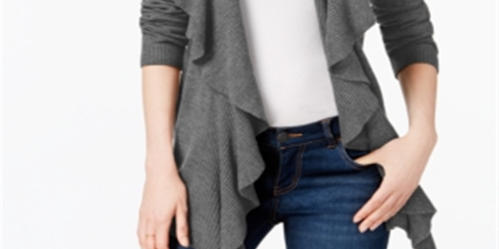 Karen Scott Women's Ruffle Front Cardigan Gray Size XL