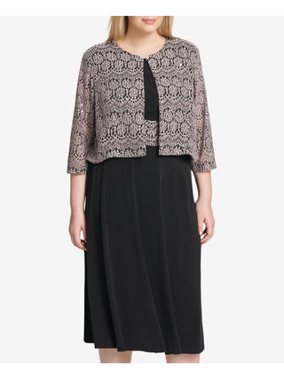 Jessica Howard Women's Embroidered Sequined Sleeveless Jewel Neck Below the Knee Sheath Formal Dress Black Size 14W