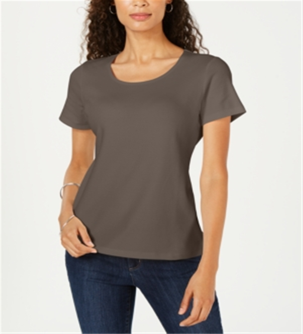 Karen Scott Women's Short Sleeve Scoop Neck Top -Olive Green Size M