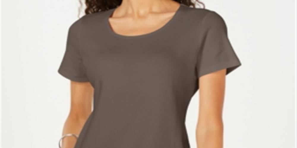 Karen Scott Women's Short Sleeve Scoop Neck Top -Olive Green Size M