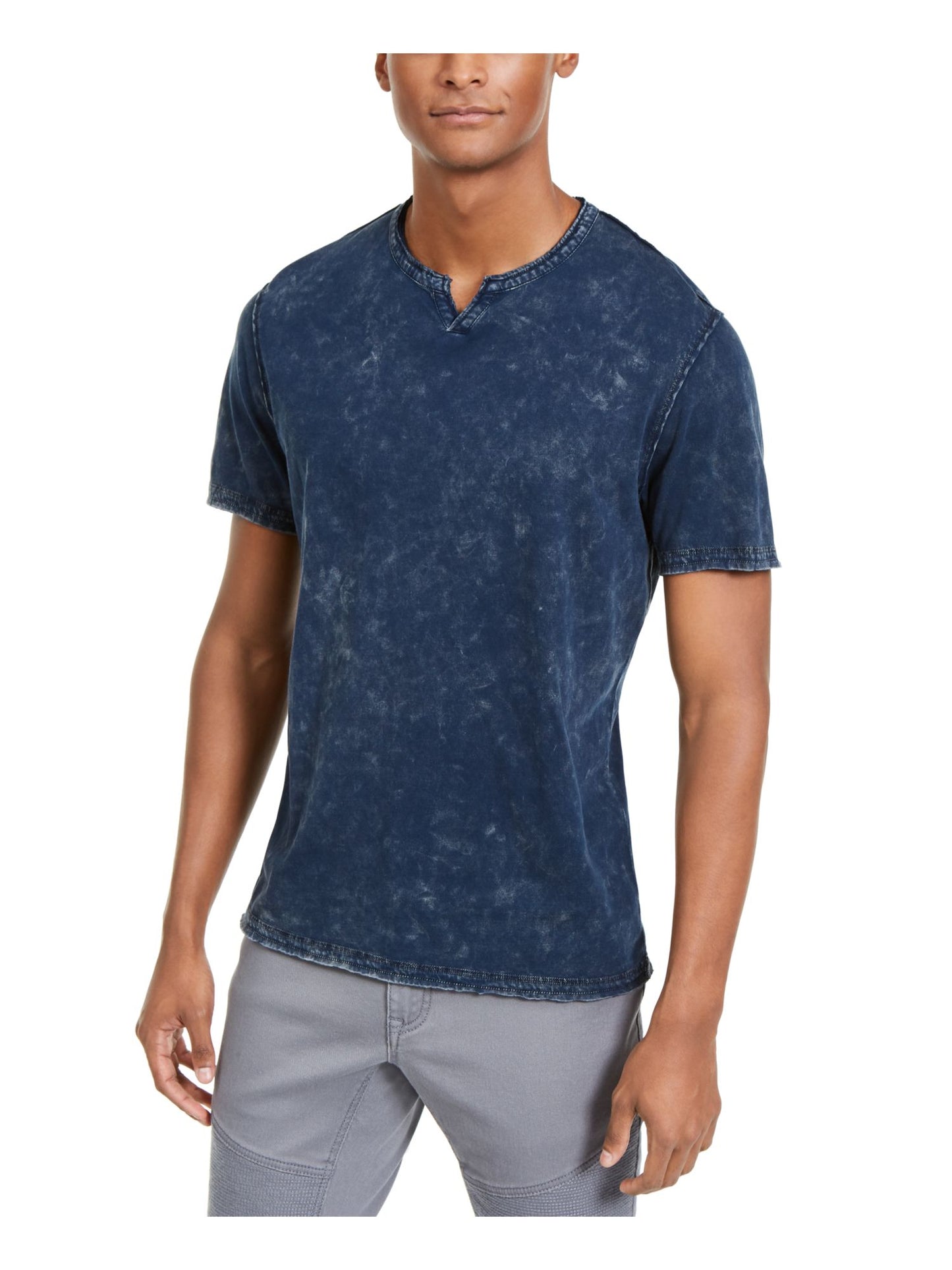 INC International Concepts Men's T-Shirt Tie Dye Short Sleeve Pullover V Neck Blue Size Small