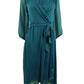 NY Collection Women's Crinkle Chiffon Faux Wrap Dress Blue Size Petite Large