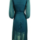 NY Collection Women's Crinkle Chiffon Faux Wrap Dress Blue Size Petite Large