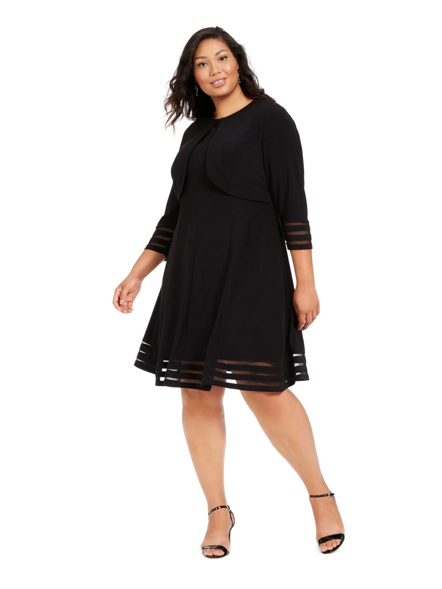 Jessica Howard Women's 3/4 Sleeve Knee Length Fit Flare Dress Black Size 14W