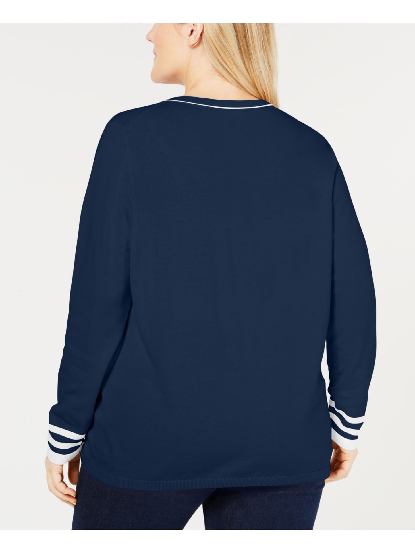 Tommy Hilfiger Women's Cotton V Neck Sweater Blue Size 2X