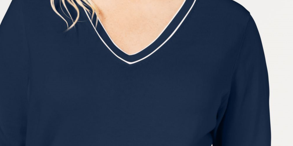 Tommy Hilfiger Women's Cotton V Neck Sweater Blue Size 2X