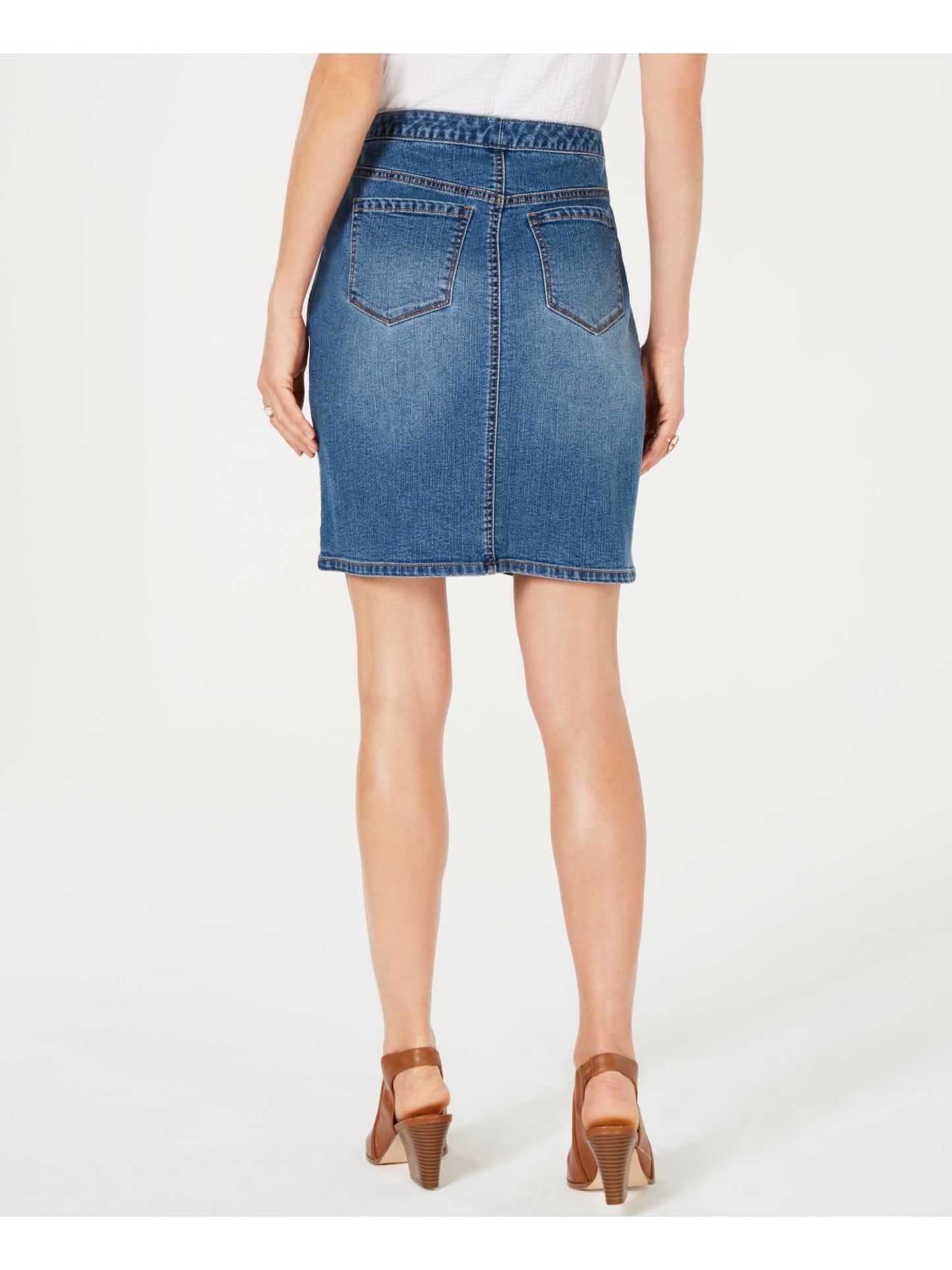 Style & Co Women's Button Front Short Skirt Blue Size 12