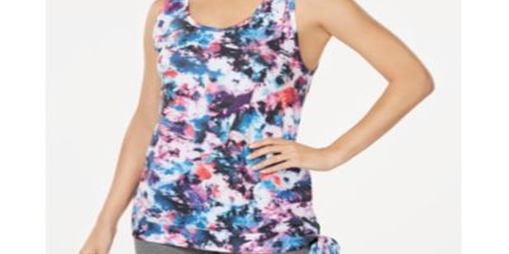Ideology Women's Tie Dye Side Tie Tank Top Purple Size XL