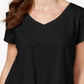 Style & Co Women's Handkerchief hem Short Sleeve V Neck Top Black Size X-Small