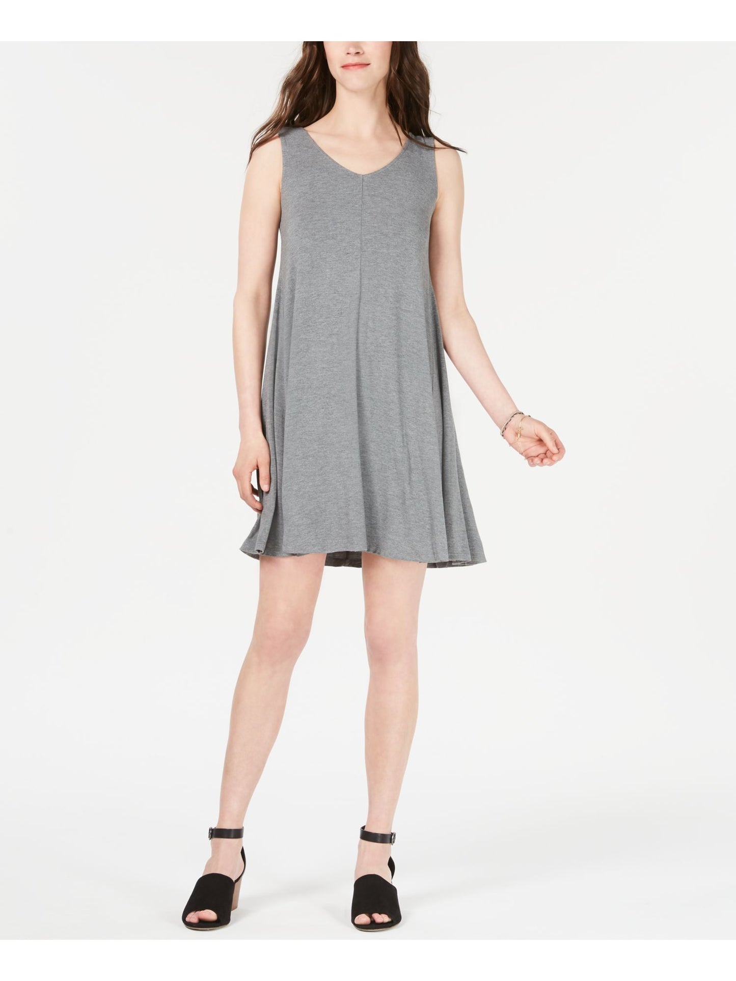 Style & Co Women's Sleeveless V Neck Short Dress Gray Size Medium
