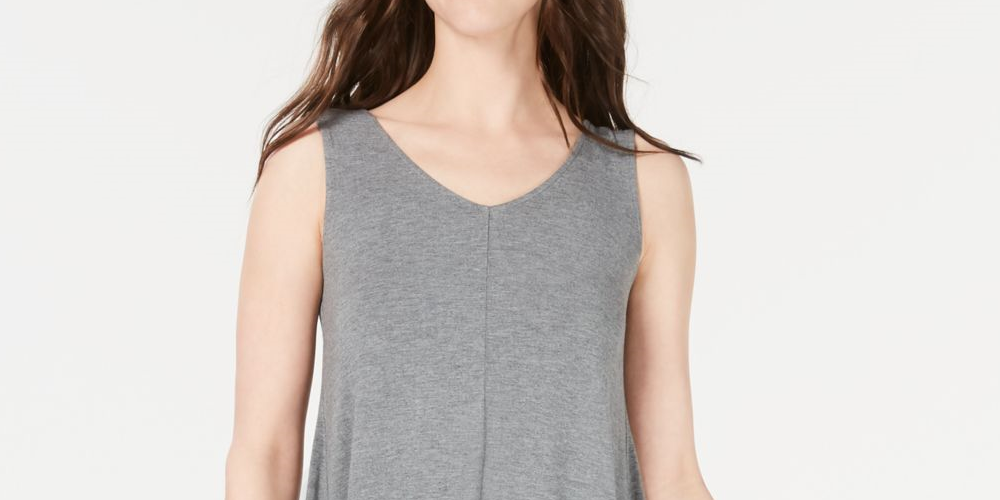 Style & Co Women's Sleeveless V Neck Short Dress Gray Size Medium