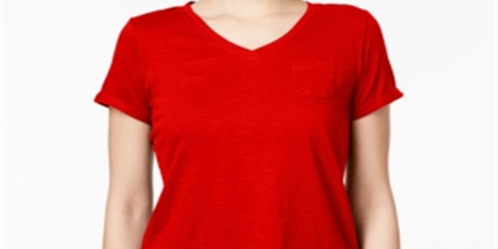 Style & Co Women's V Neck Pocket T-Shirt Gray Size PP