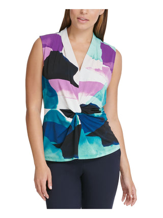 DKNY Women's V Neck Knotted Twist Top Black Size X-Large