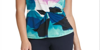 DKNY Women's V Neck Knotted Twist Top Black Size X-Large