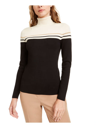 Anne Klein Women's Block Long Sleeve Turtle Neck Top Black Size XX-Large