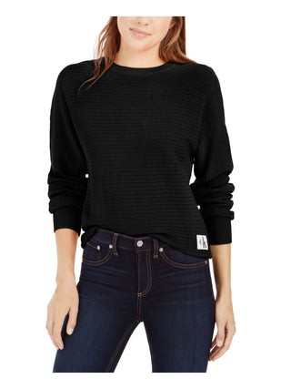 Calvin Klein Women's Ribbed Long Sleeve Jewel Neck Sweater Black Size Large