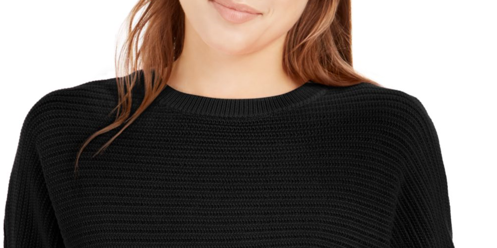 Calvin Klein Women's Ribbed Long Sleeve Jewel Neck Sweater Black Size Large