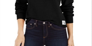 Calvin Klein Women's Ribbed Long Sleeve Jewel Neck Sweater Black Size Large